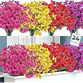 Ouddy Decor 24 Bundles Artificial Flowers for Outdoors Fake Silk Flowers UV Resistant Faux Plastic Plants for Indoor Outdoor Vase Box Garden Porch Window Box Home Spring Summer Decor, Multicolor