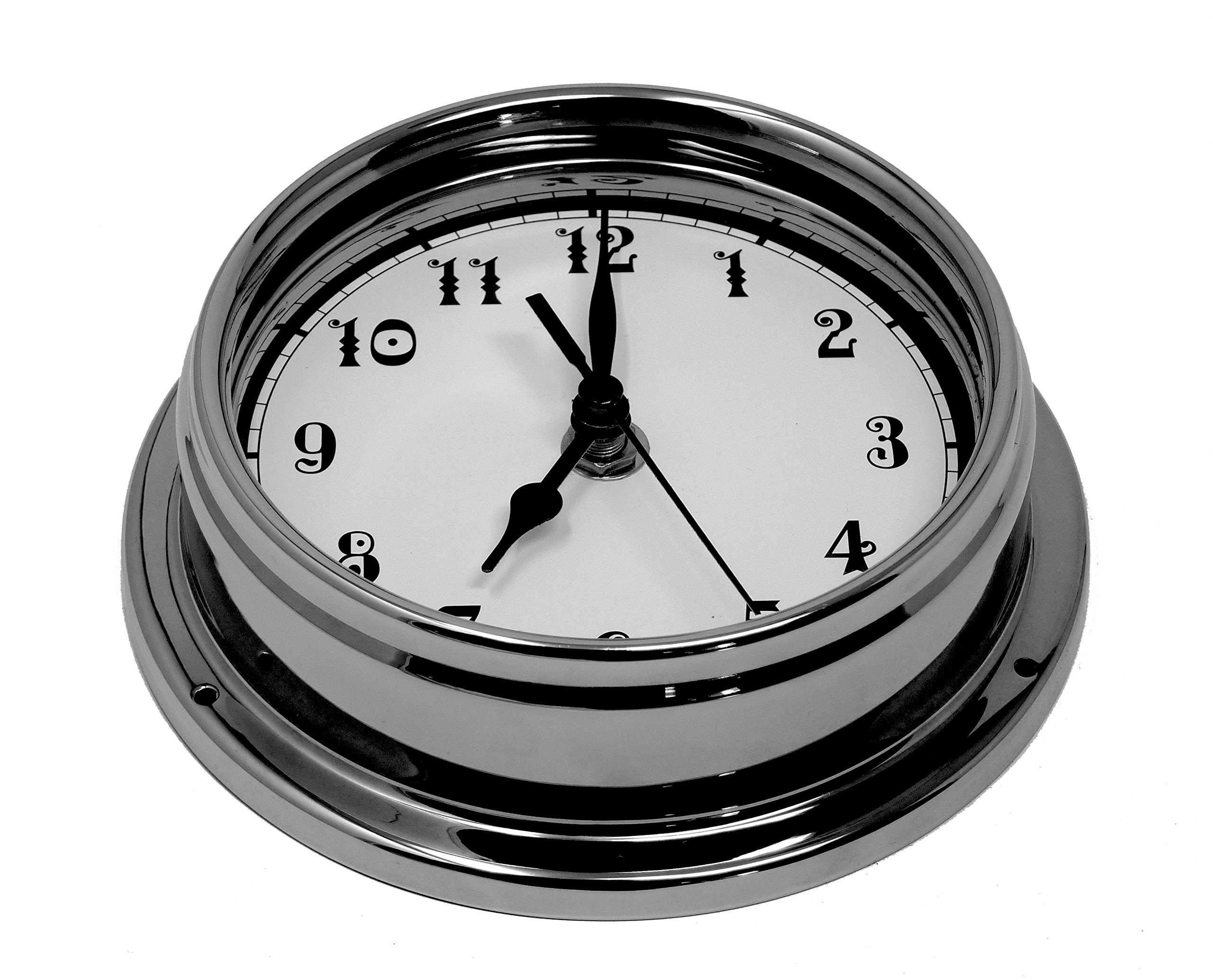 Tabic Arabic clock chrome plated solid brass case white aluminium dial