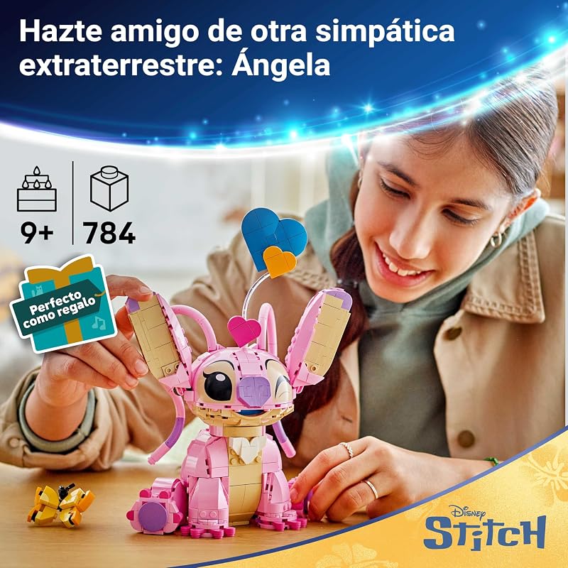 LEGO | Disney Angela - Lilo e Stitch Construction Toy - Articulado Stitch Friend Figura com 3 Balões de Coração e Borboleta - Presente para Meninas e Meninos 9+ Anos e Adultos Fãs 43257