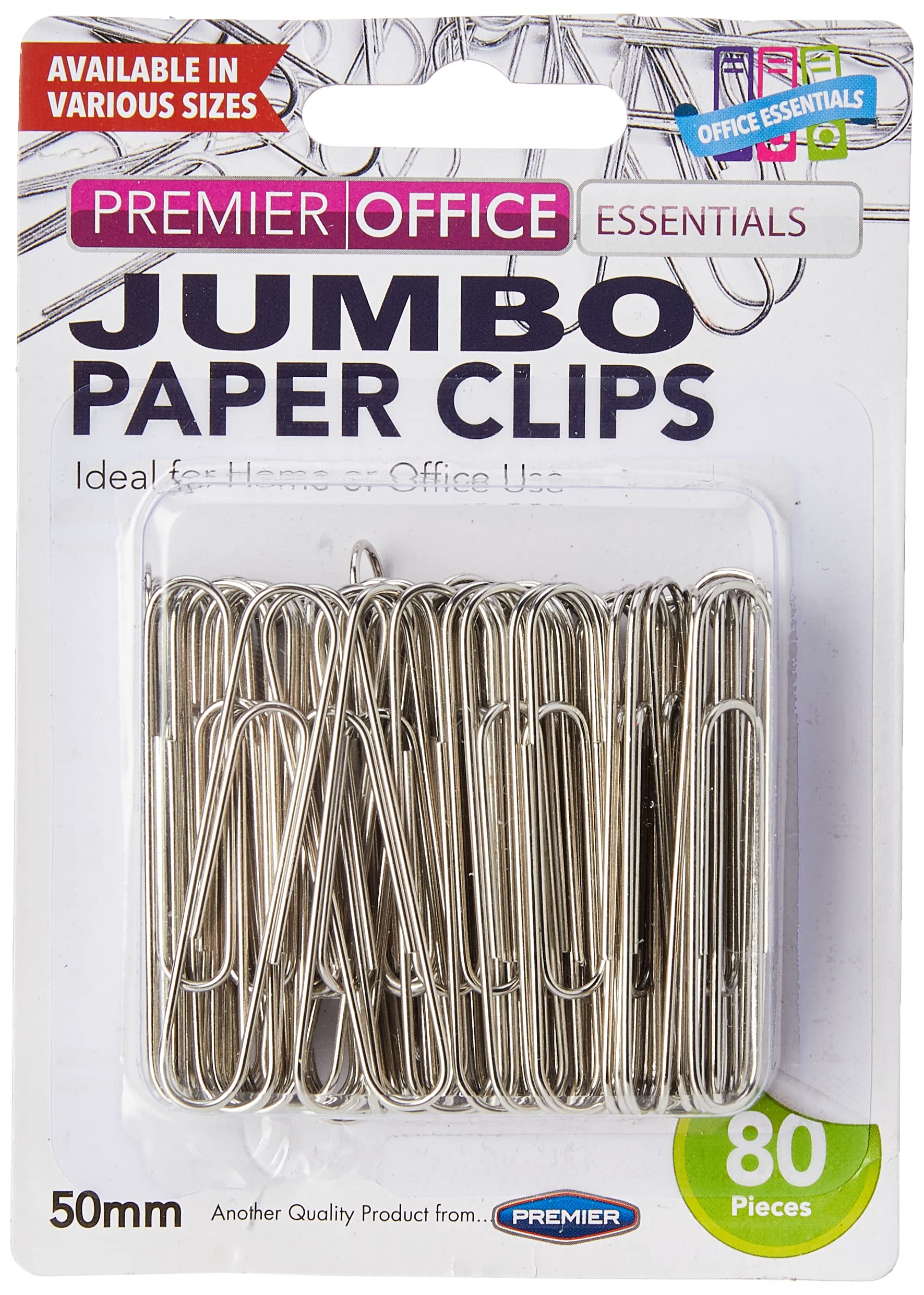 Premier Stationery H2749153 50 mm Jumbo Paper Clips (Pack of 80)