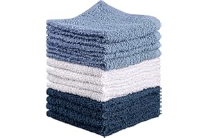 Towel and Linen Mart 100% Cotton - Wash Cloth Set - Flannel Face Cloths, Highly Absorbent and Soft Feel Fingertip Towels (Nav
