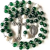 elegantmedical handmade green agate beads & real pearl catholic guadalupe rosary necklace cross
