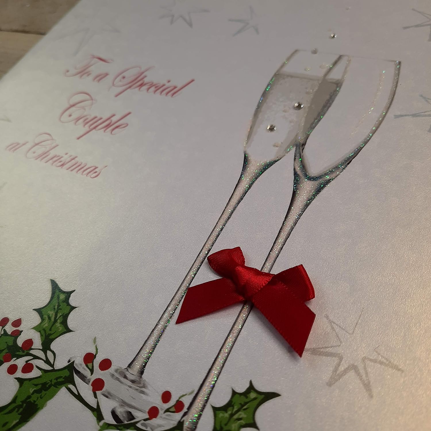 white cotton cards XC10 To a Special Couple At Christmas Handmade Large Christmas Card, White, 22cm x 22cm - Image 4