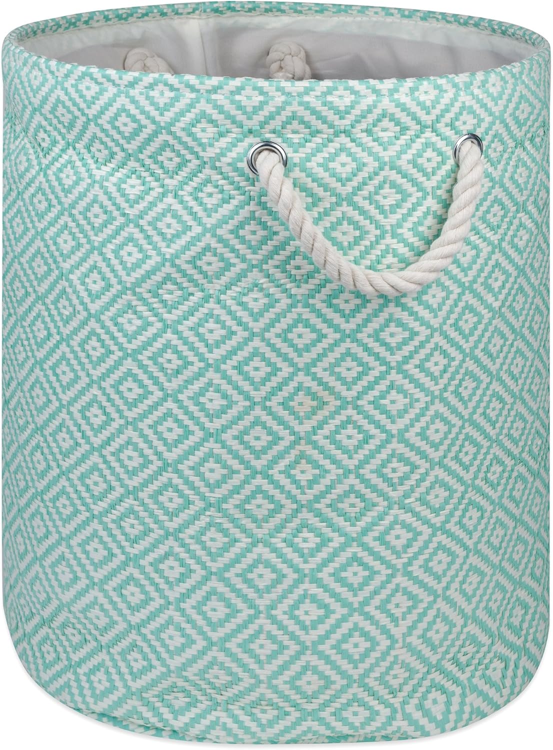 DII Geo Diamond Woven Paper Laundry Hamper or Storage Bin, Medium Round, Aqua