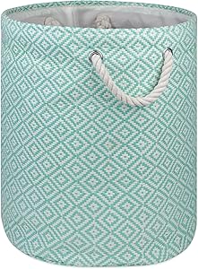 DII Geo Diamond Woven Paper Laundry Hamper or Storage Bin, Medium Round, Aqua