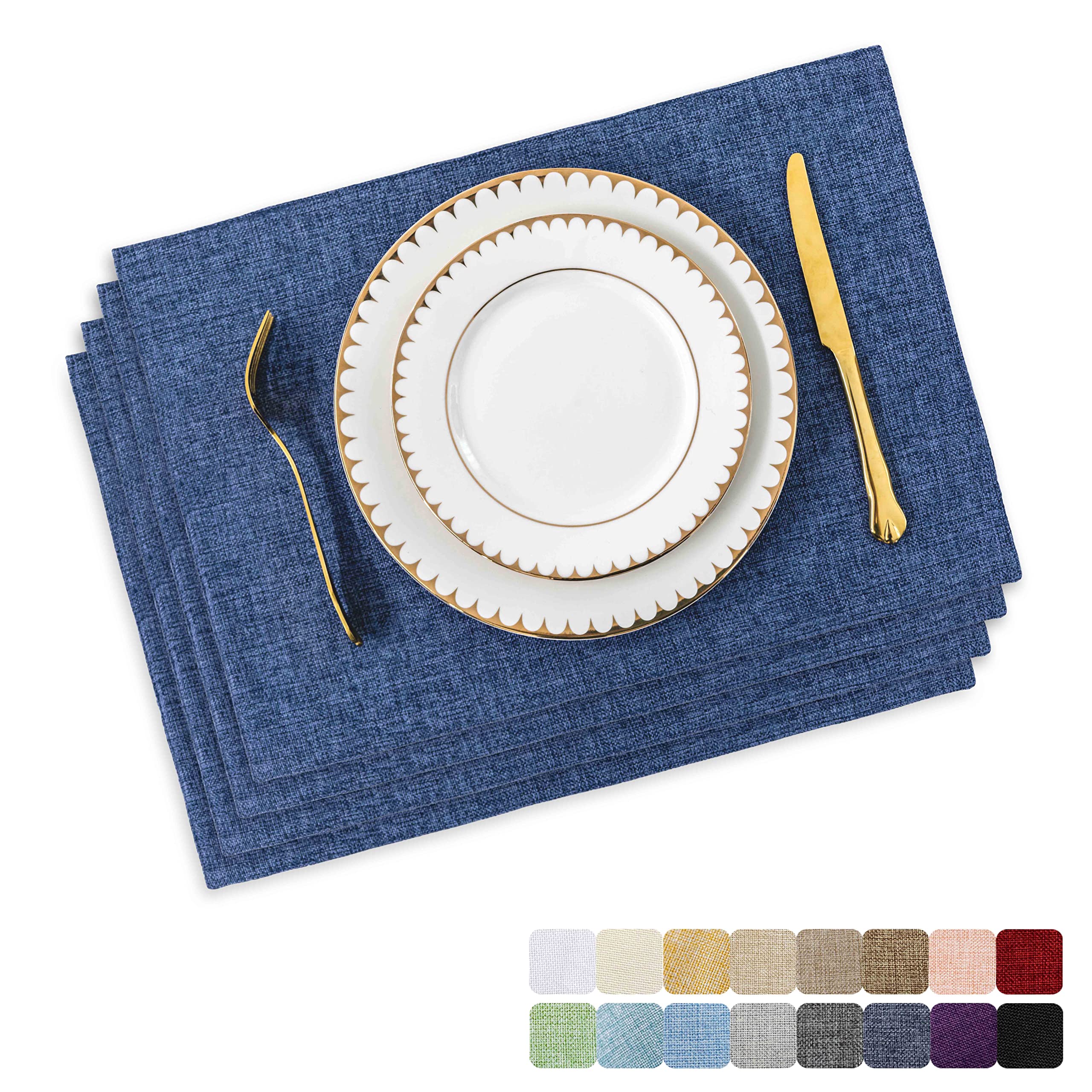 Home Brilliant Set of 4 Solid Navy Placemats for Dining Table, Washable Heat Resistant Table Mats, Fabric Place Mats for Kitchen Restaurant, 33 x 48 cm, Navy Blue
