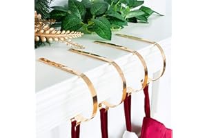 LUBOT Set of 4 Metal Christmas Stocking Holder Hooks Fireplace Hanger with Non-Skid Design Gold