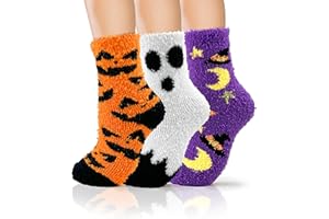 AIVEI 72-Needle Buttery Soft Halloween Fuzzy Socks for Women, Halloween Gifts Boo Spooky Basket Stuffers, Cozy Funny Cute Crazy Warm Fluffy Slipper Socks for Girls 3 Pairs