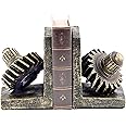 Bellaa 29578 Decorative Bookend Home Decor Book Ends Industrial Gear Rustic Vintage Style Statues Bookshelves Decor 7 inch