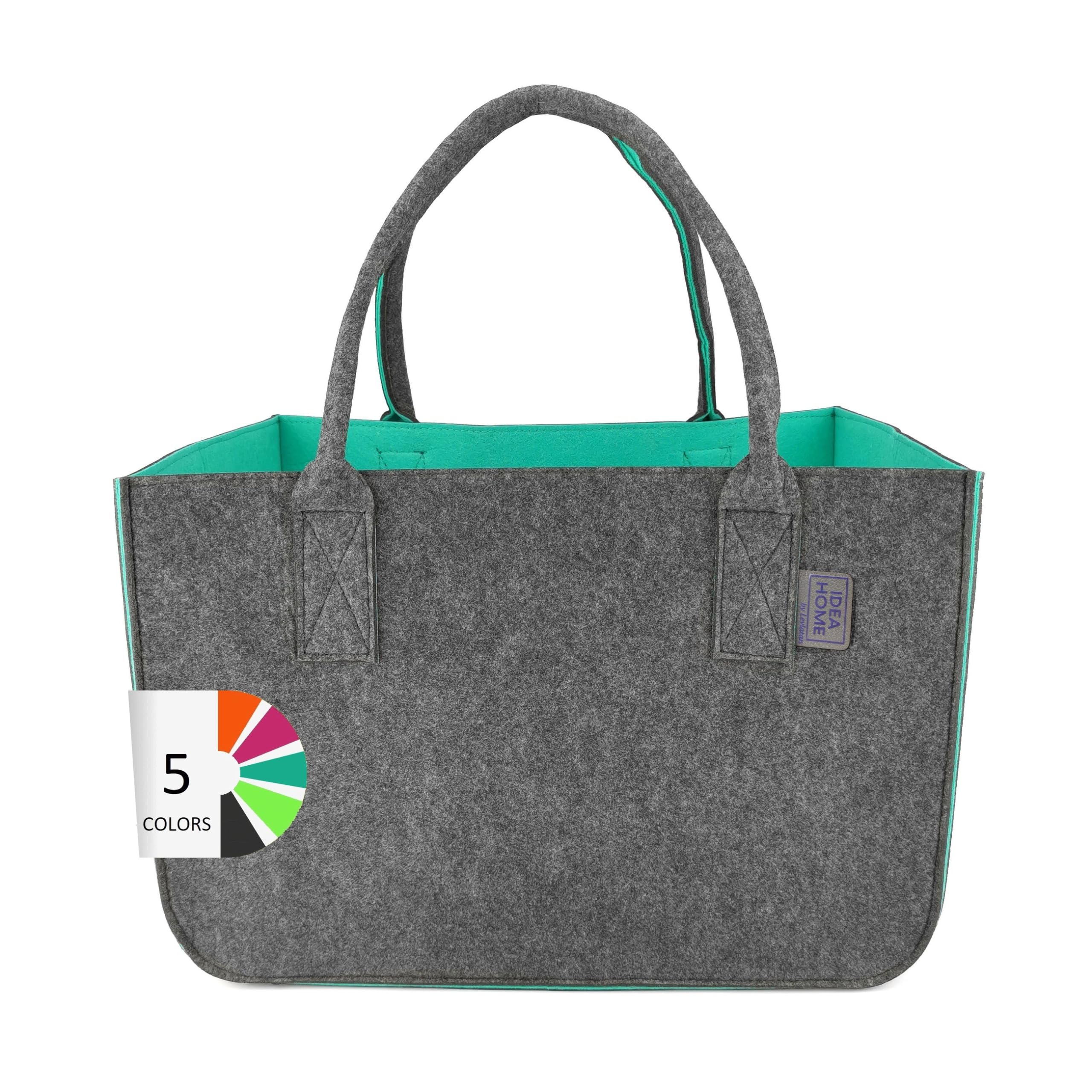 LEVIATAN Felt Bag Shopper Large 30 Litre Shopping Bag XXL Foldable Shopping Basket Firewood Bag Clothes Basket Toy Bag Dark Grey/Turquoise