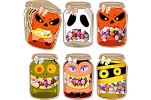 SHIEL-EVEN 50 Pack Halloween Cards for Kids Classroom - Halloween Mason Jar Candy Cards with Clear Bags for Kids, School DIY Trick or Treat Bags, Holiday Gifts for Classroom Kid