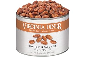 Virginia Diner Honey Roaster Peanuts - Sweet & Salty Gourmet Non-GMO, Preservative Free Gifts from Virginia Since 1929 - Honey Roasted Virginia Peanuts - 18 Oz Can