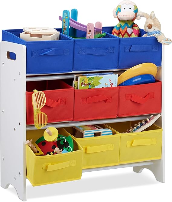 Relaxdays Children’s Storage Shelf with 9 Removable Boxes with Handles