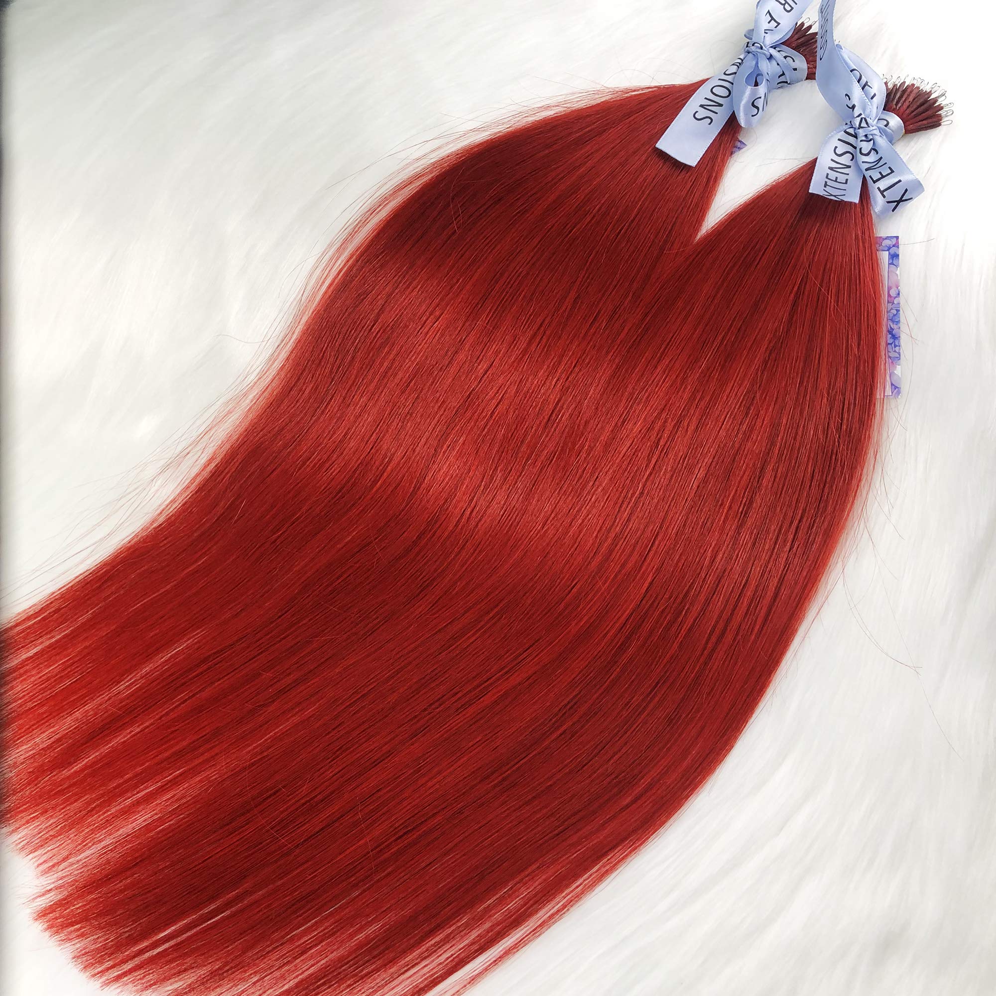 GOOFIT Nano Tip Hair Extensions Nano Beads Human Hair Remy Hair Nano Ring - 1g/s, 50s/pack - (18" #RED)