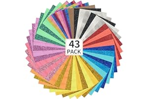 FUNKAKA Glitter HTV Heat Transfer Vinyl Bundle, 43 Pack 12" x 10" Sheets HTV Vinyl for T-Shirt, 21 Assorted Colors Iron On Vinyl for All Cutter Machine Easy to Cut & Weed for Heat Vinyl Design