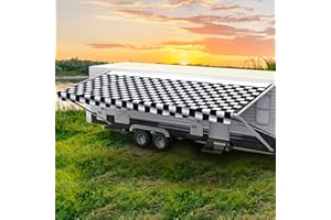 ShadePro - RV Awning Fabric Replacement - Heavy Duty Weatherproof Vinyl - Universal Outdoor Canopy for Camper, Trailer, and Motorhome Awnings - Checkered Flag - 18' (Fabric 17' 2")