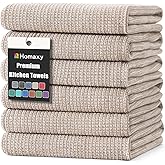 Homaxy Premium Kitchen Towels(18”x 28”, 6 Pack), Large Cotton Kitchen Hand Towels, Flat and Terry Dish Towels, 380 GSM Highly Absorbent Tea Towel Set with Hanging Loop, Khaki