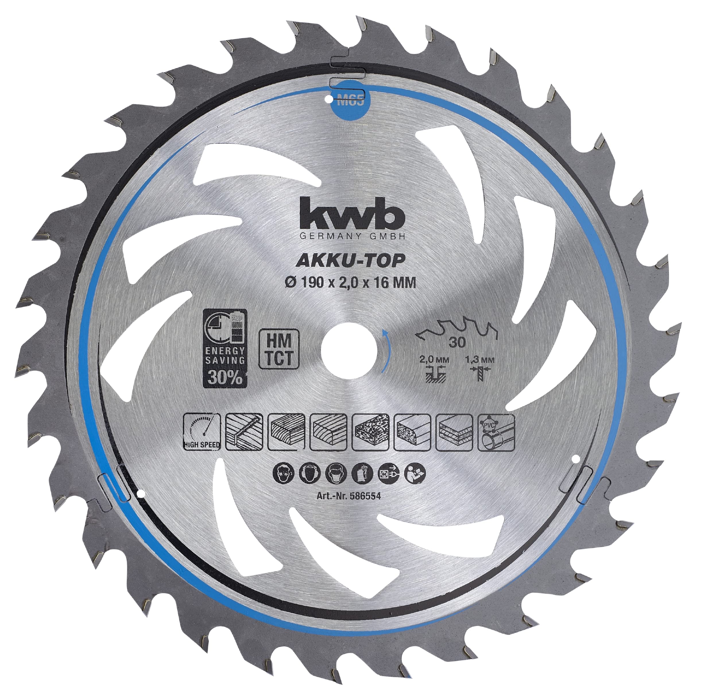 kwb 190 x 16 mm Circular Saw Blade, Smooth Operation, Ideal for Cordless Tools, Suitable for Soft and Hardwood, Plywood, and Chipboard