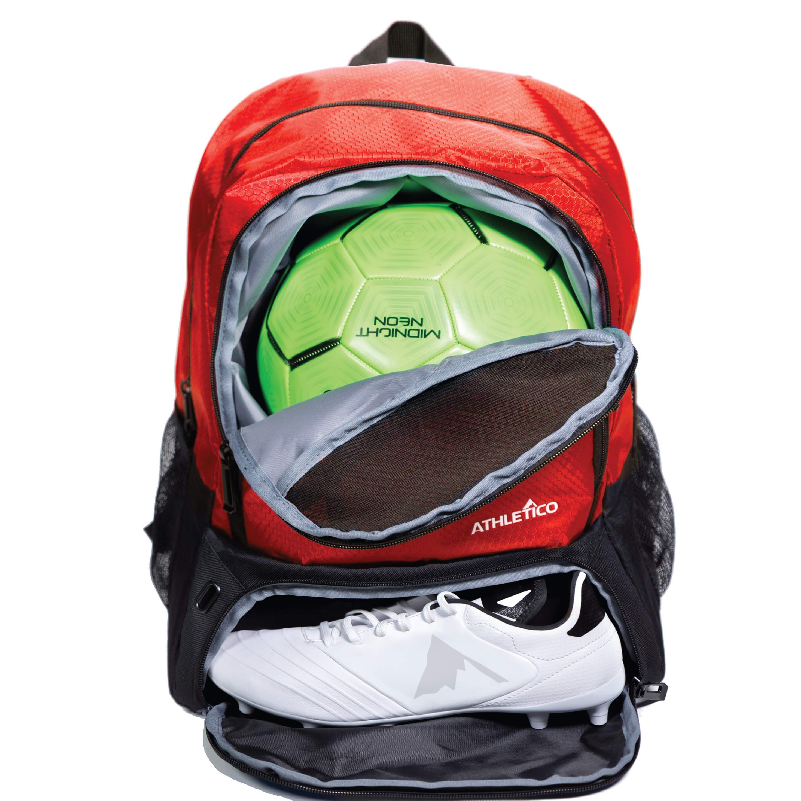 Athletico Youth Soccer Bag - Soccer Backpack & Bags for Basketball, Volleyball & Football | Includes Separate Cleat and Ball Compartment (Red)