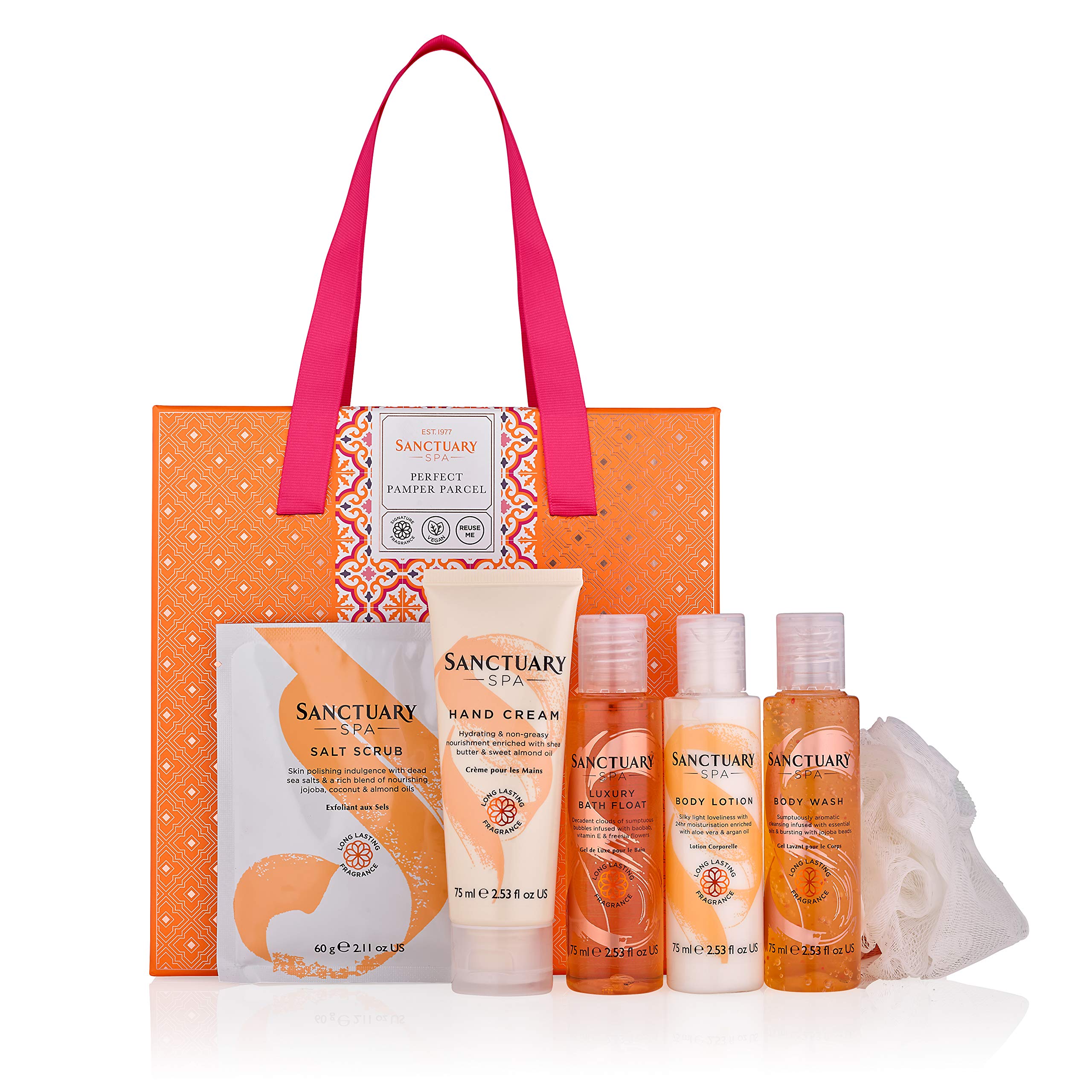 Sanctuary Spa Gift Set, Perfect Pamper Parcel With Hand Cream, Salt Scrub, Bubble Bath, Shower Gel and Body Lotion, Vegan, Gift for Her, Gifts for Women, Birthday