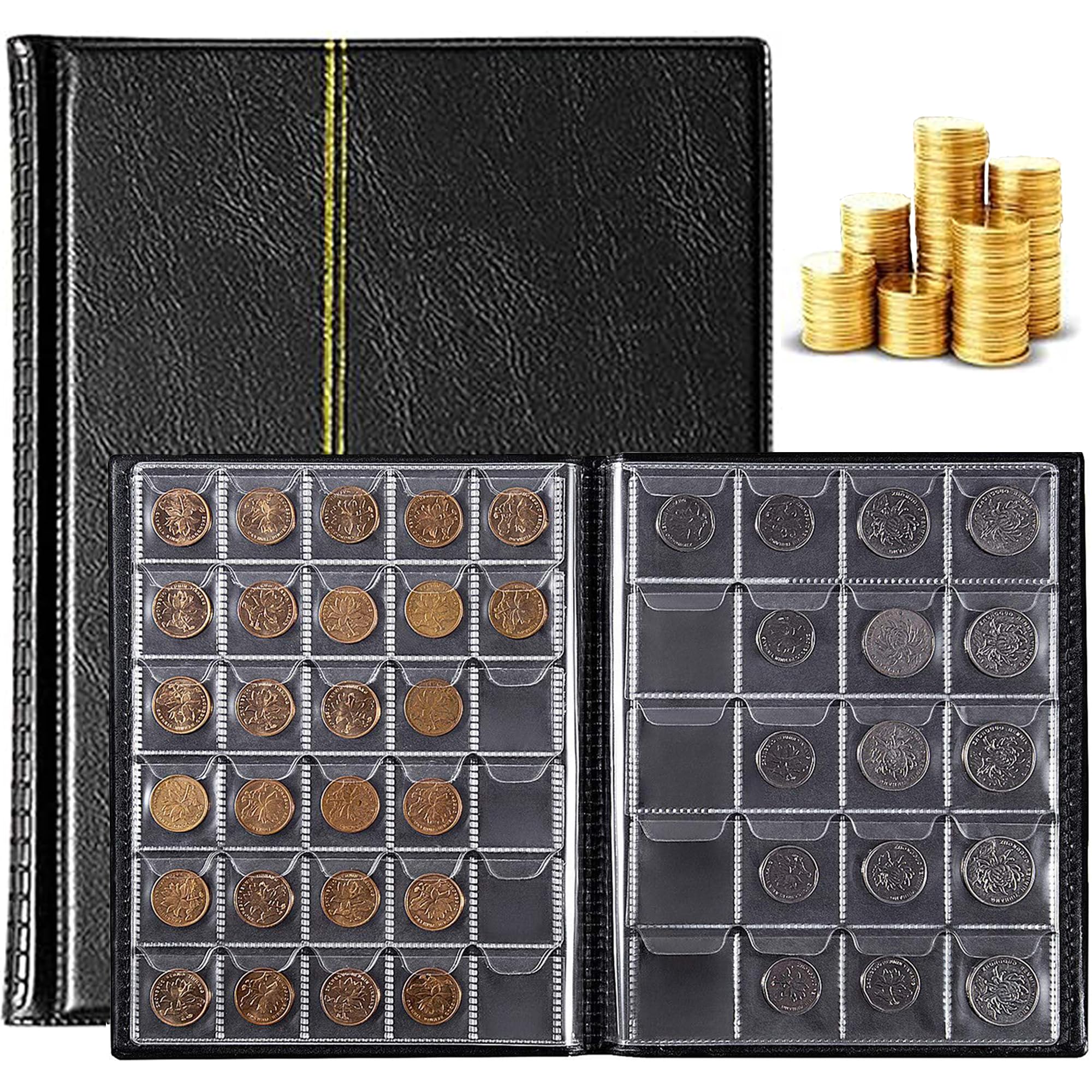 FGXY Coin Collection Album 250 Pockets, Coin Collectors Collecting Album Holders, Coin Cardboard Holder Albums, Coin Storage Album Coin Holder Book Money Penny Pocket for Collectors (Black)