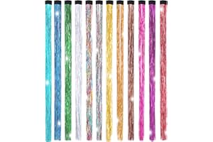 EDONEERY 19.7 Inch Clip In Hair Fairy Tinsel Kit Clips Clip On Glitter Hair Tinsel Extensions 12 Colors