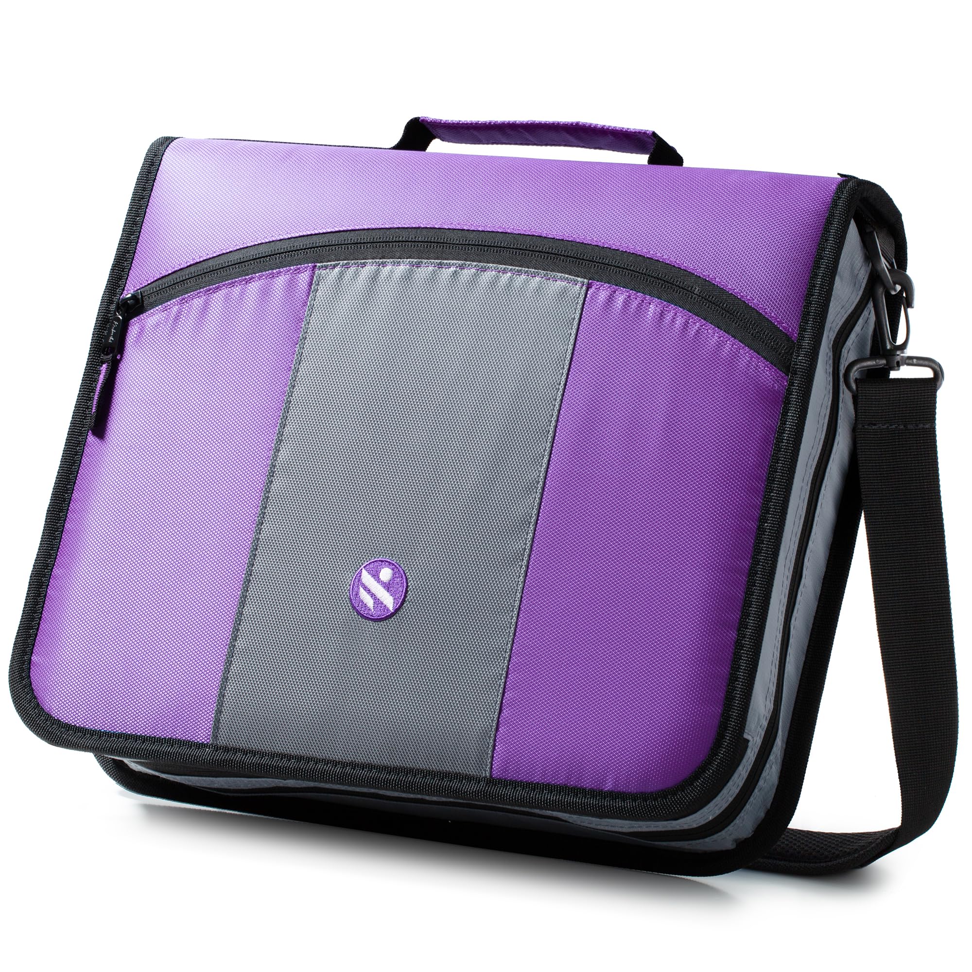 Photo 1 of 3 Inch Zipper Binder, 3 Round Rings Binder with Expanding File and Shoulder Strap, Purple
