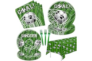 APOWBLS Soccer Party Decorations Dinnerware - Soccer Birthday Party Supplies, Paper Plate, Napkins, Tablecloth, Fork, Soccer Theme Party Supplies Tableware For Birthday Baby Shower | Serve 24