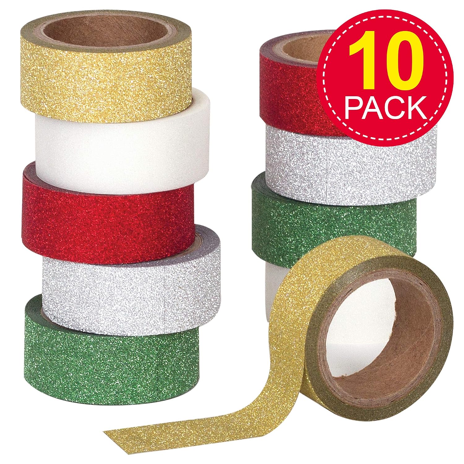 Baker Ross Christmas Glitter Tape (Pack of 10) - Festive Arts and Crafts, Assorted, 3m x 15mm - Image 3