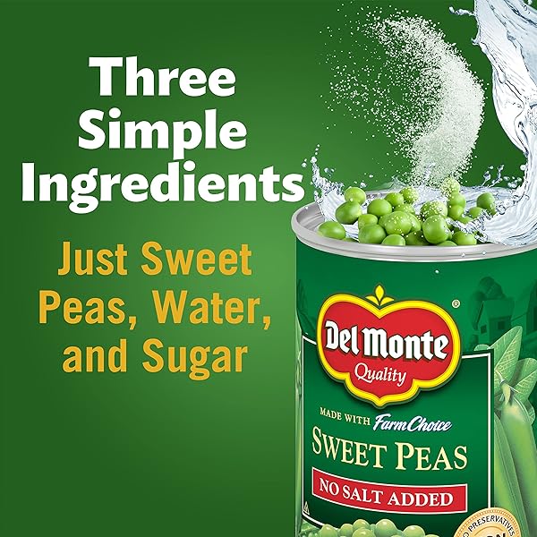 DEL MONTE FRESH CUT NO SALT ADDED SWEET PEAS, CANNED VEGETABLES, 15 OZ CAN