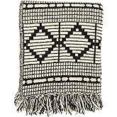 Bloomingville Soft Reclaimed Cotton Blend Throw with Diamond Pattern and Fringe, Black and Beige