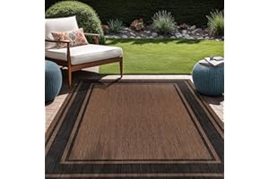 Beverly Rug Outdoor Rug 8x10 Modern Bordered Area Rugs for Indoor and Outdoor Patio Deck Porch Garden Waterproof Weather Sun Resistant Washable Outside Carpet (8 x 10 Gold)