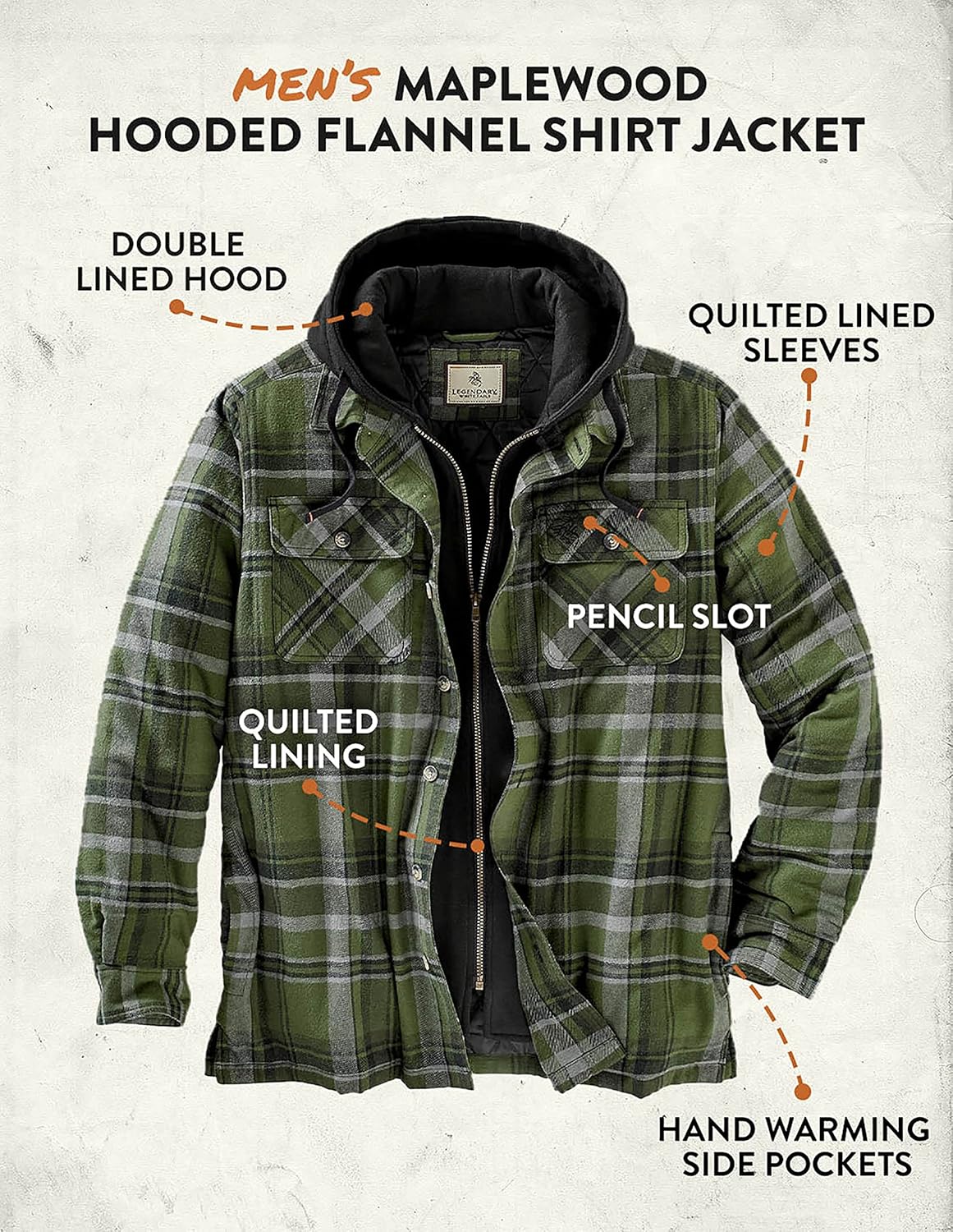 Legendary Whitetails Mens Maplewood Hooded Shirt Jacket : Clothing