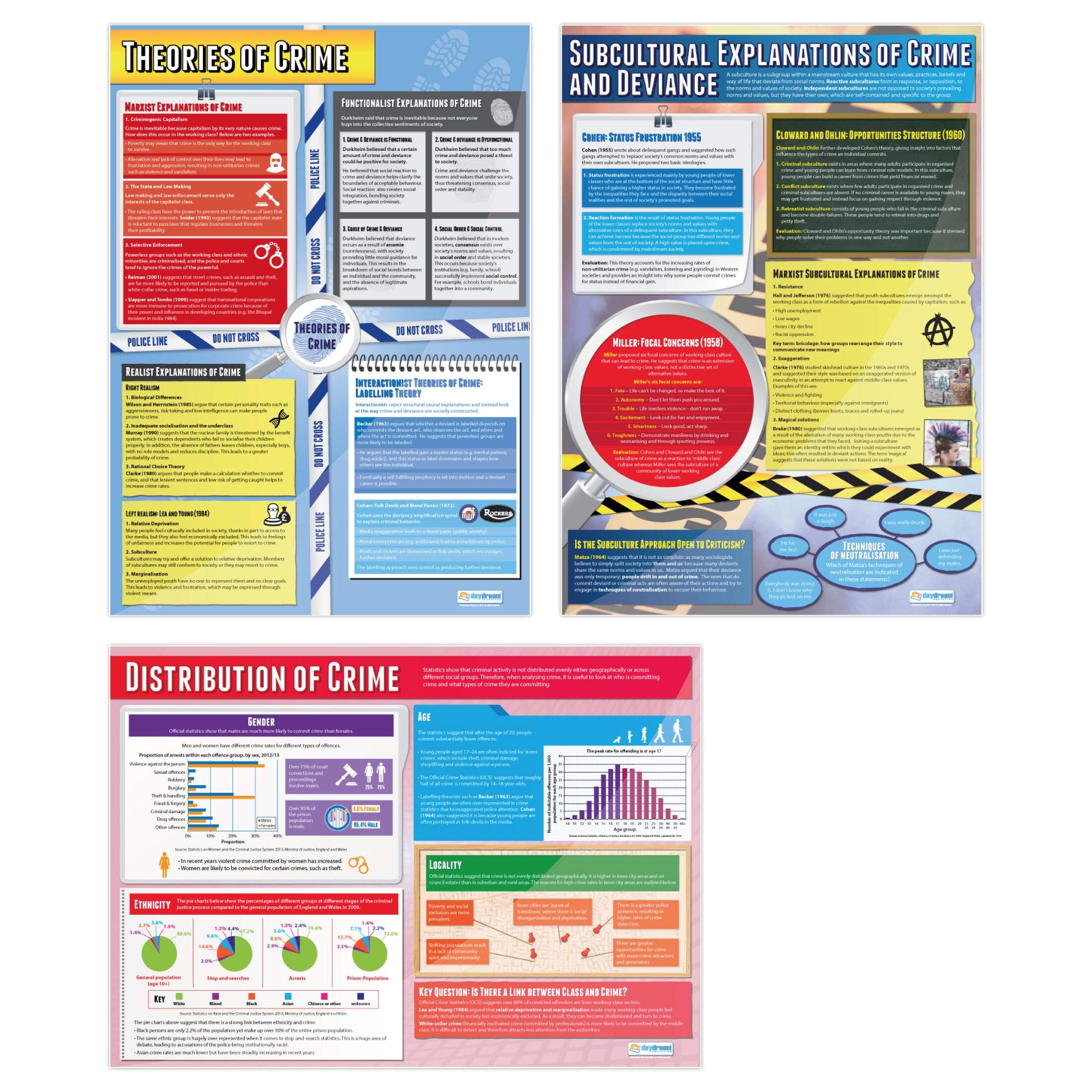 Crime Posters - Set of 3 | Sociology Posters | Laminated Gloss Paper measuring 850mm x 594mm (A1) | Sociology Class Posters | Education Charts by Daydream Education