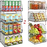 Jakyitvi 4 Pack XXL Stackable Wire Storage Basket, Extra Large Capacity Pantry Organizer and Storage, Muti-Purpose for Vegetable Fruit Basket & Can Organizer & Snack Rack & Metal Pantry Bin