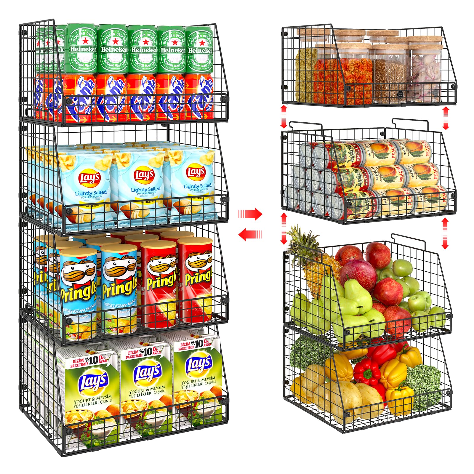 Photo 1 of ***MISSING PARTS***
Jakyitvi 4 Pack XXL Stackable Wire Storage Basket, Extra Large Capacity Pantry Organizer and Storage, Muti-Purpose for Vegetable Fruit Basket & Can Organizer & Snack Rack & Metal Pantry Bin