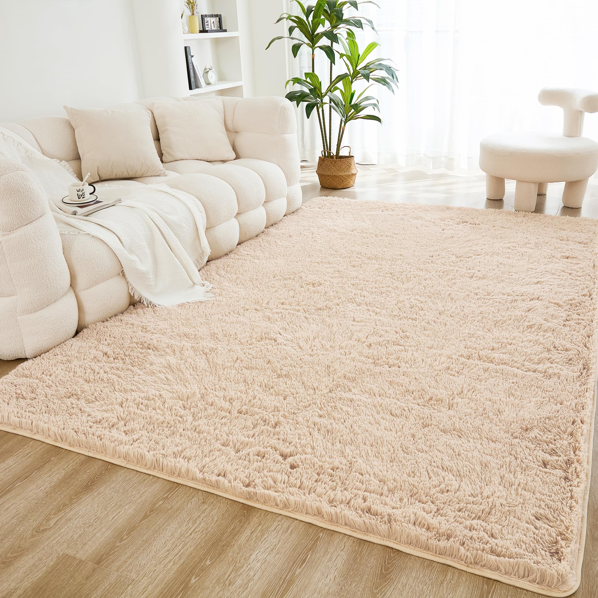 Photo 1 of Litanika 4x6 Shag Area Rug for Living Room Bedroom, Beige High Pile Ultra Soft Plush Shaggy Furry Cream Bedside Playroom Dorm Carpet, Non-Slip, Non-Shedding Modern Indoor Floor Rug