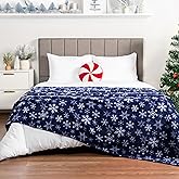 PAVILIA Christmas Throw Blanket | Navy Snowflake Christmas Fleece Blanket | Soft, Plush, Warm Winter Cabin Throw, Twin 60x80 (Navy/White Snowflake)