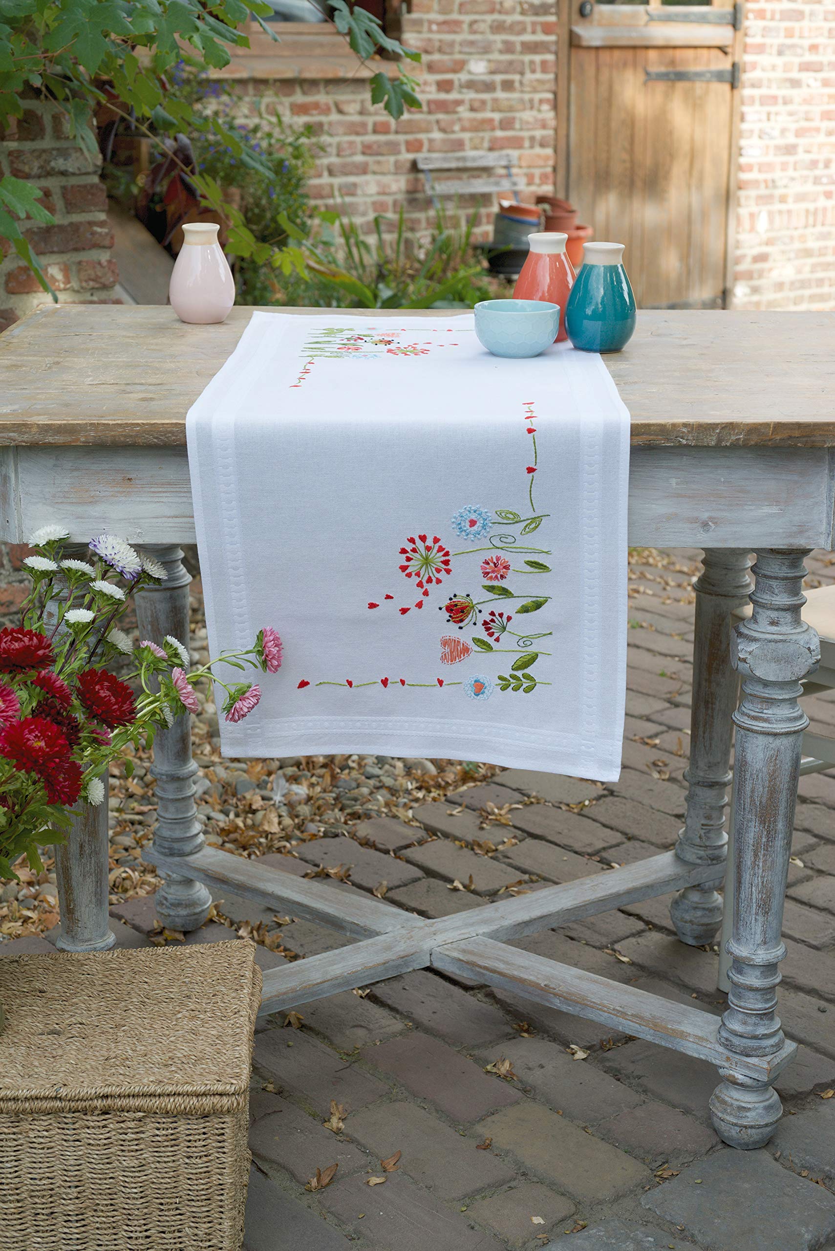 Vervaco PN-0171004 Floral Printed Table Runner Embroidery Set, Cotton, Multi-Colour, Approx. 40 x 100 cm / 16 x 40 inches.