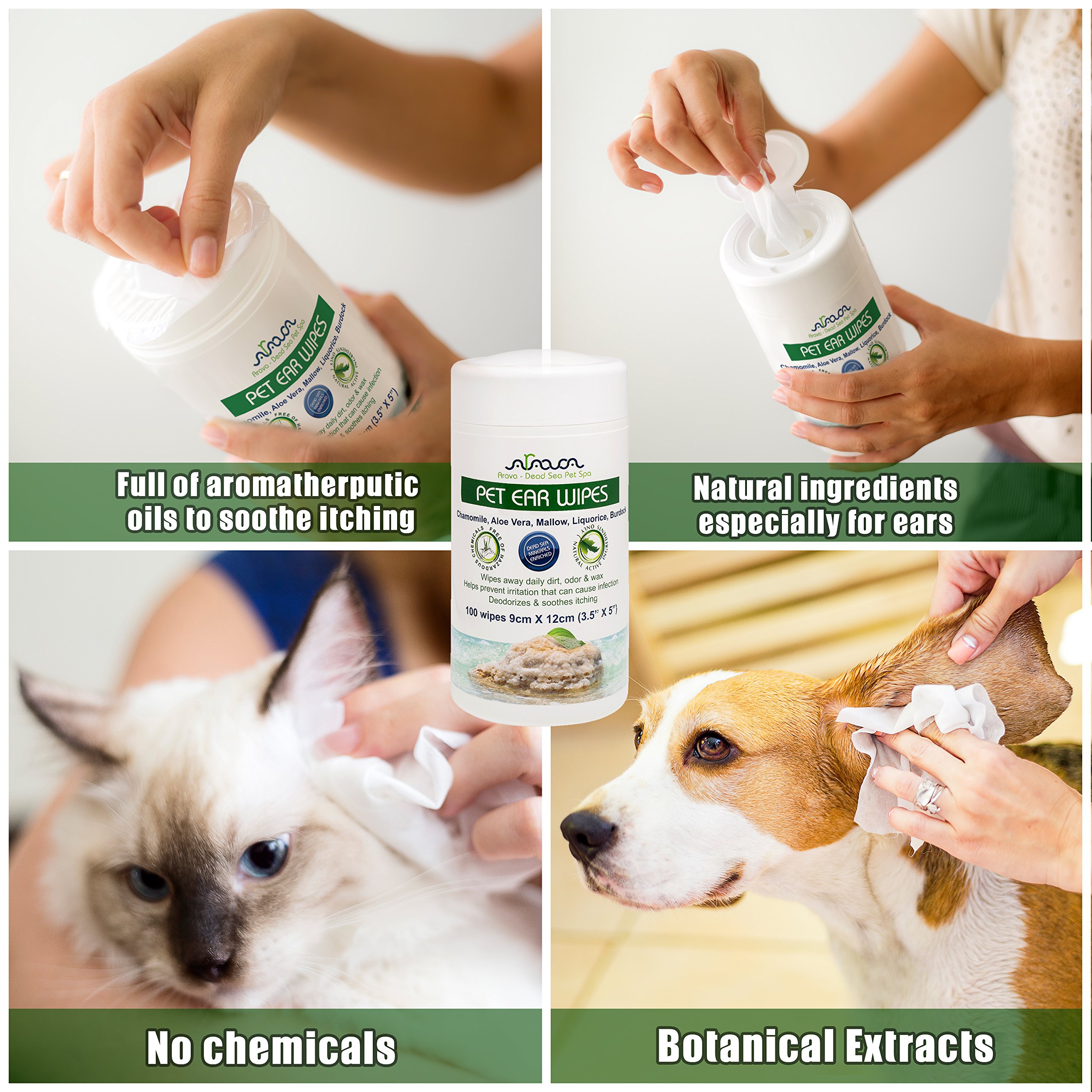 Arava Pet Ear Wipes, 100 Count for Dogs, Cats, Puppies Kittens