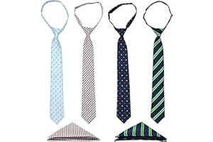 BELLUNO Boy's Pre-tied Necktie and Pocket Square Set, Hook and Loop Small Ties for Kids and Pre-teens