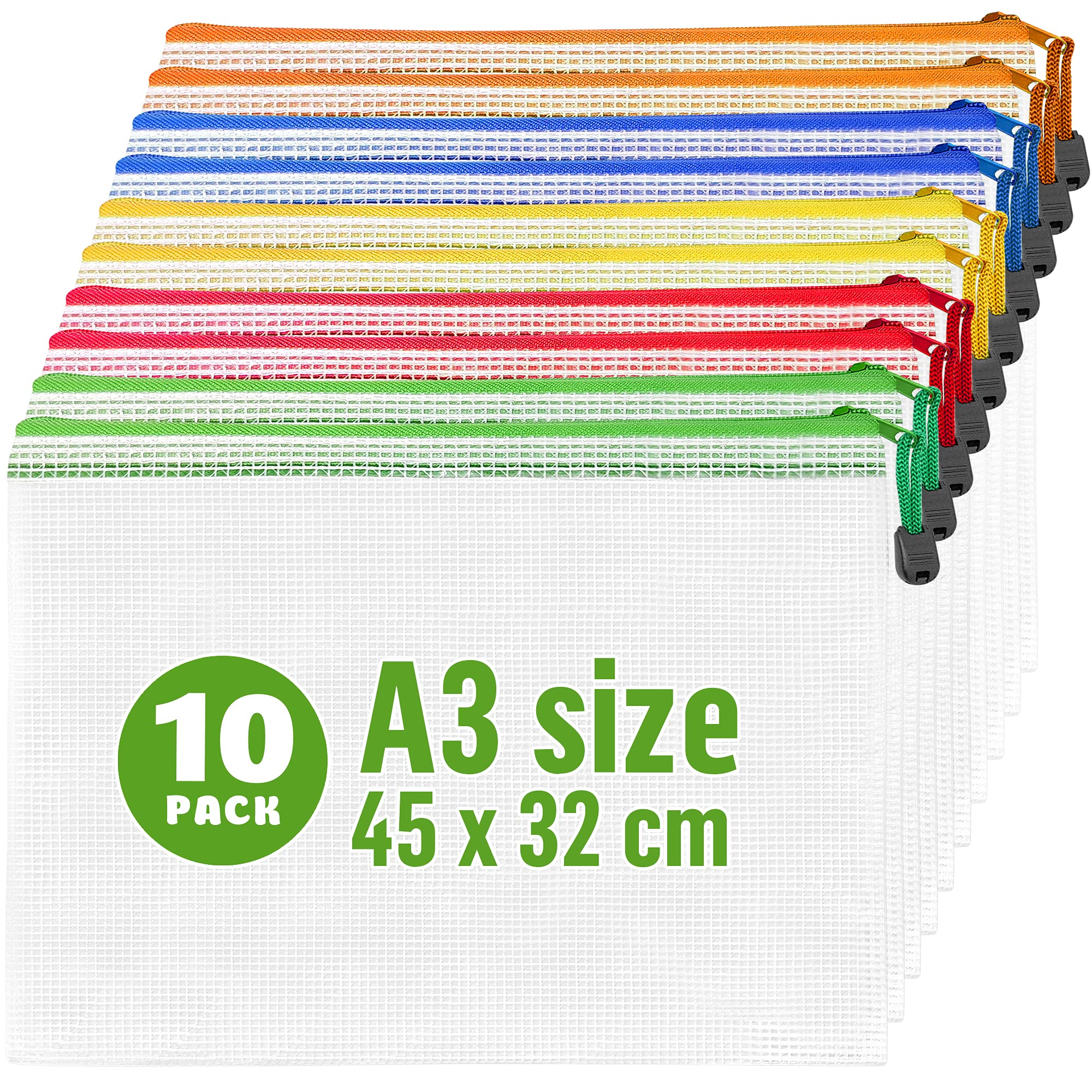 10 Pack Mesh Zipper Pouch Bags A3 - Plastic Zipper Pouches for Organizing - Board Game Organizers - Large Zippered Pouch Bag - Mesh Pouches with Zippered - Board Game Bags - Puzzle Storage