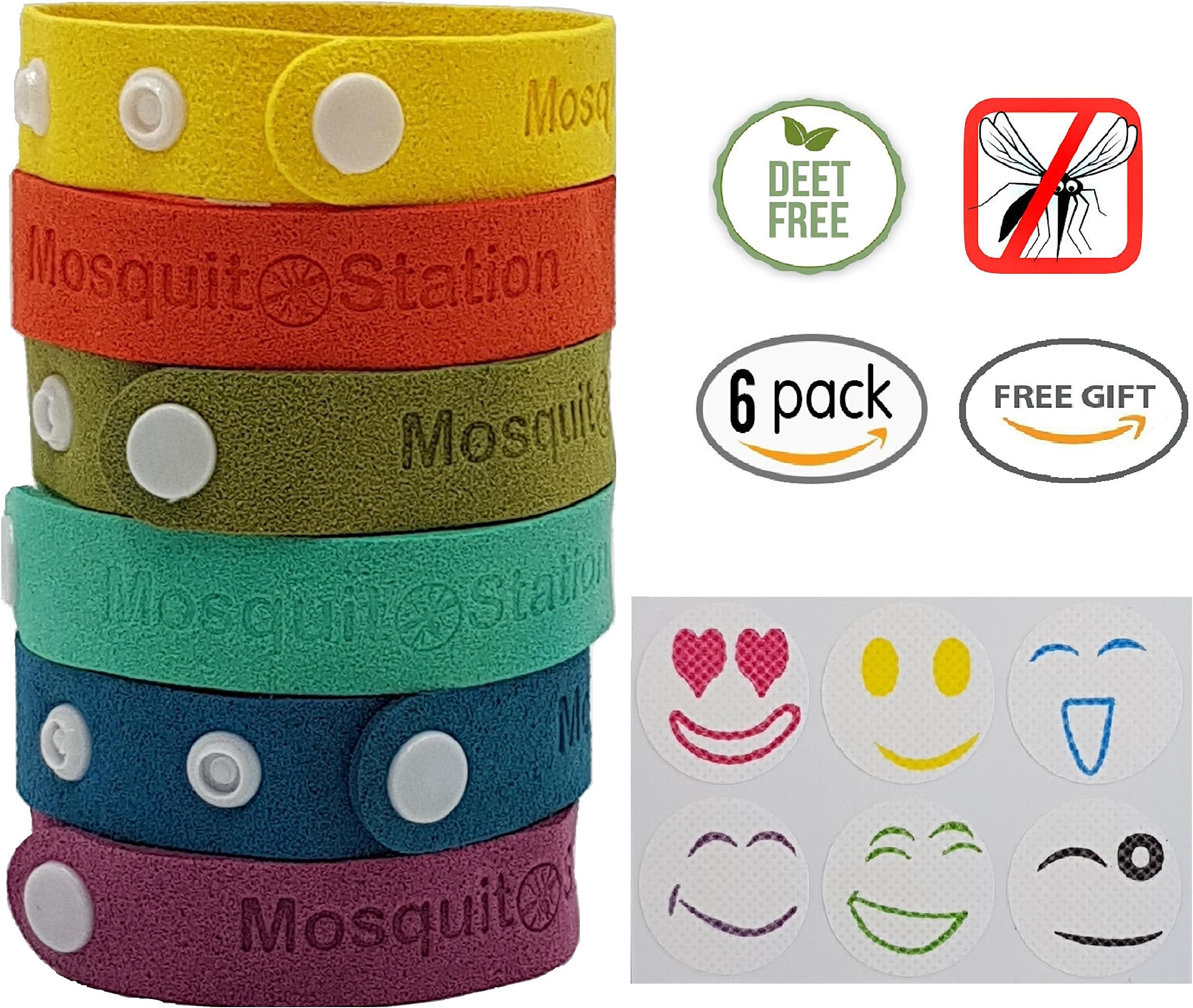 Natural Mosquito Repellent Bracelets + 6 Colorful Repellent Patches, Wristbands With Buttons, Deet Free Bands, Pest Control Bug Protection for Kids & Adults by MosquitoStation [Upgrade Version].