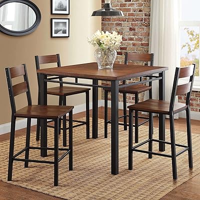Counter Height Dining Set with 4 Chairs, Durable Metal Frame