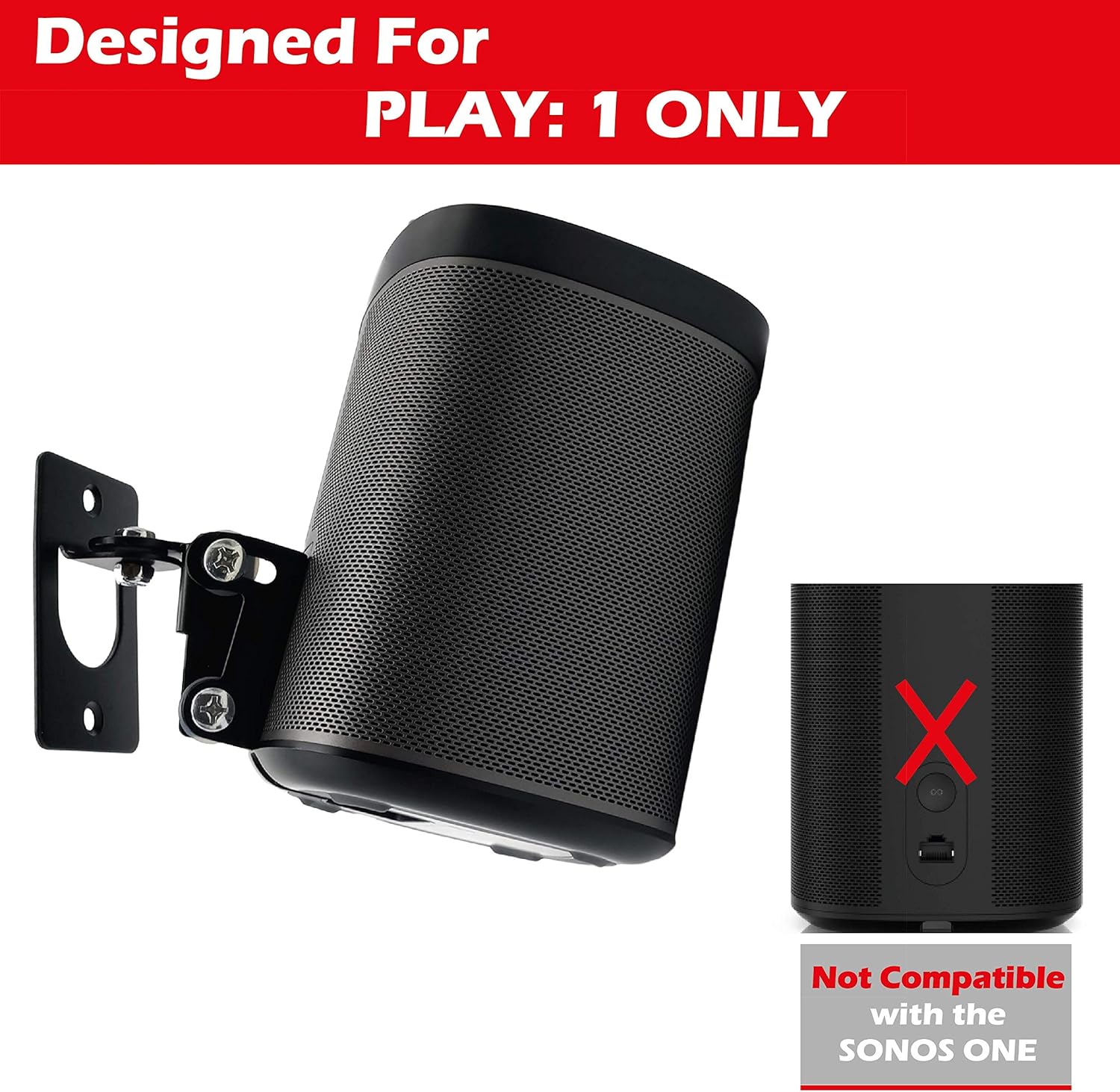 Sound Bass Play 1 Wall Mount Black, Compatible with Sonos Play:1 Only, Adjustable Swivel & Tilt Mechanism - Image 4