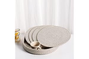 Art PineCone's Woven Cotton Rope Round Placemats Set of 4 with Holder Included, Non-Slip, and Heat Resistant for Your Perfect Table Decor! (Brown Mixed, 13 inch)