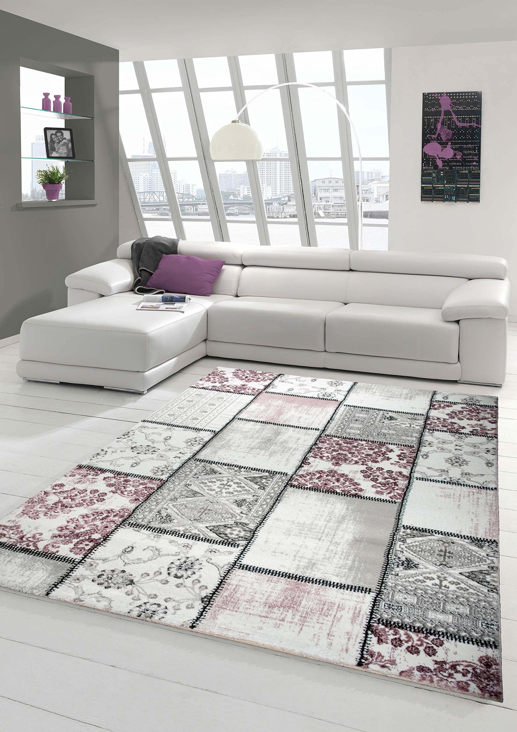 Traum Edler Designer Rug Contemporary Rug Area Rug Patchwork Vintage Heather Karo Pattern In Purple Cream Grey Pink Black Size 80x150 Cm Buy Online In Andorra At Andorra Desertcart Com Productid 54402752