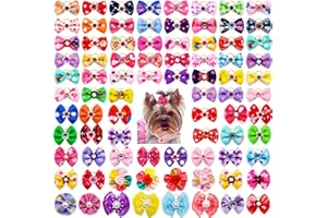 Mruq pet 100pcs Small Dog Hair Bows with Rubber Bands, Bulk Handmade Rhinestone Pearls Dog Hair Grooming Bows, Puppy Yorkie Dog Hair Bows, Dog Bows for Dog Hair Accessories Supplies