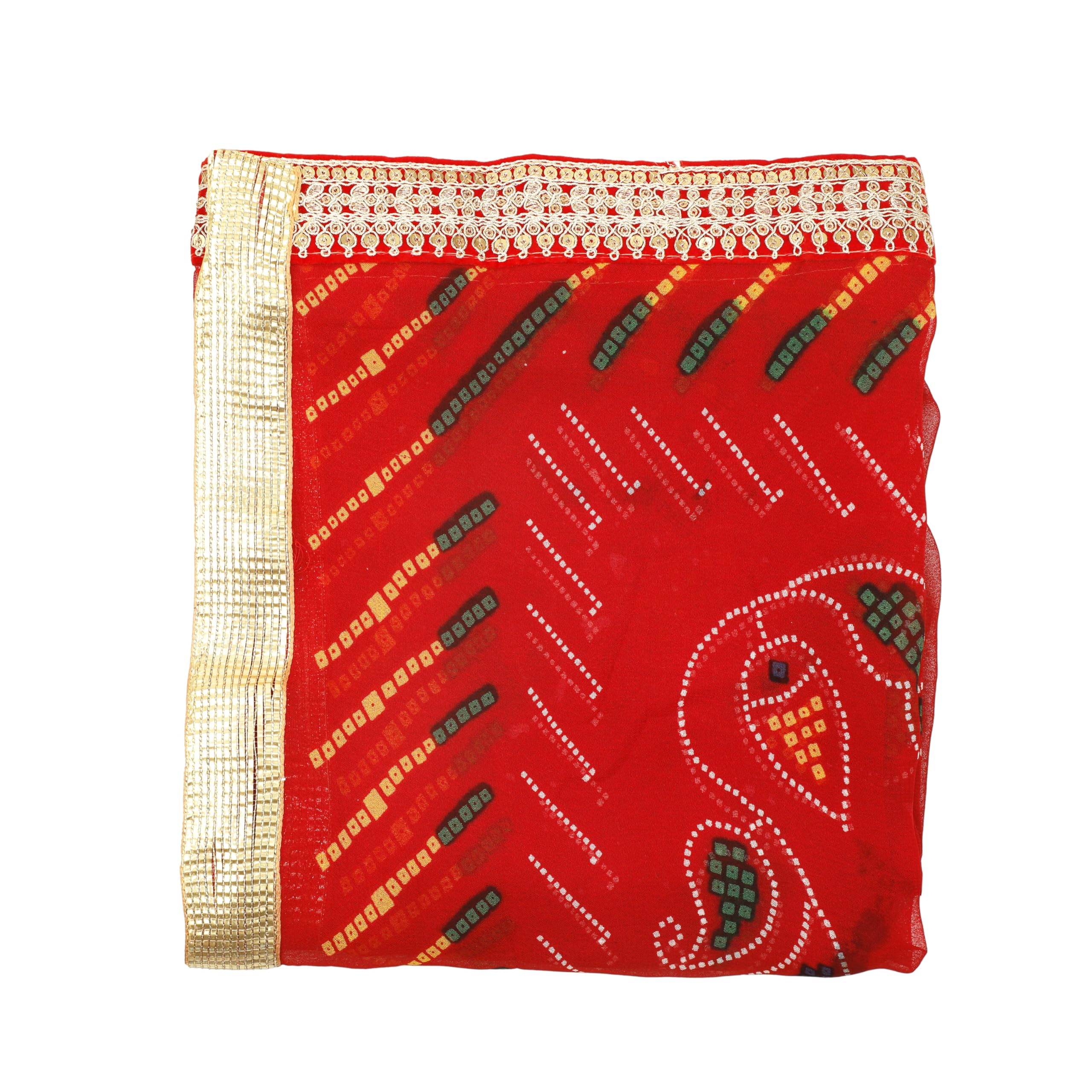 Decorative Chunari Chunar Chunni Large Dupatta Chunni Puja Chunr MATA Ki Chunri for Statue Chowki Pooja Aasan Mat Posters Frame Indian Traditional Navratri Karwachauth Festival(Size:-76")(Red,Orange)