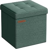 SONGMICS Storage Ottoman Foldable 30x30 cm Foot Rest with 22 L Storage Green